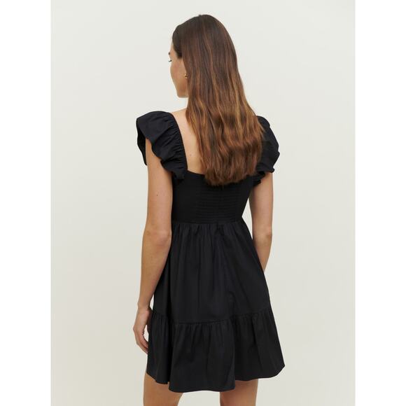 Reformation Jeune Black Tiered Square Neck Cap Sleeve Mini Dress Size 6 - Picture 2 of 6